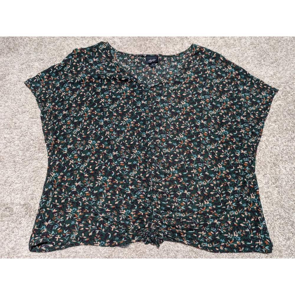 Daytrip Blouse Womens Medium Green Floral V-Neck Short Sleeve‎ Back Tie Y2K Boho